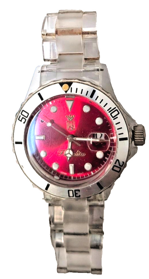 Transparent Polycarbonate Watch Floridita Red Dial Japan Movt Light