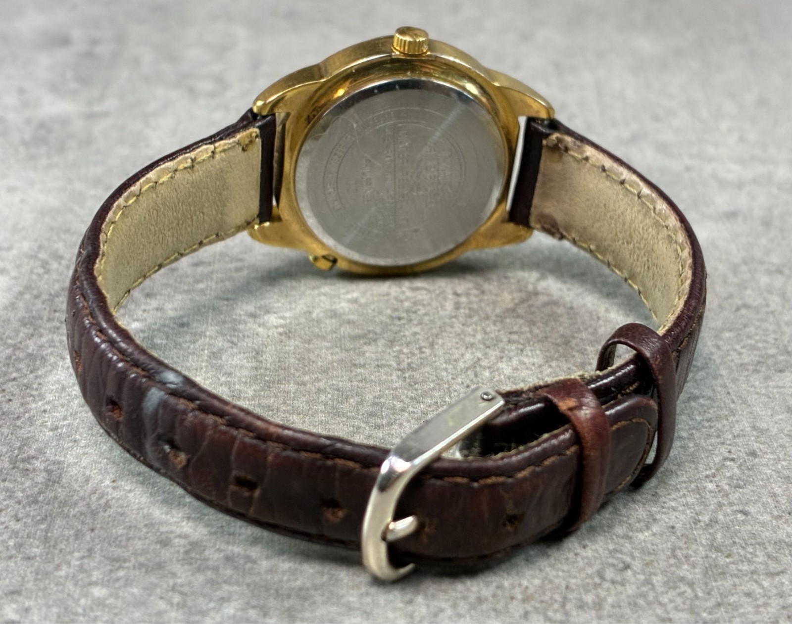 Timex Women’s Quartz Watch 27mm Gold Cream Dial Date Brown Leather 1996 Working