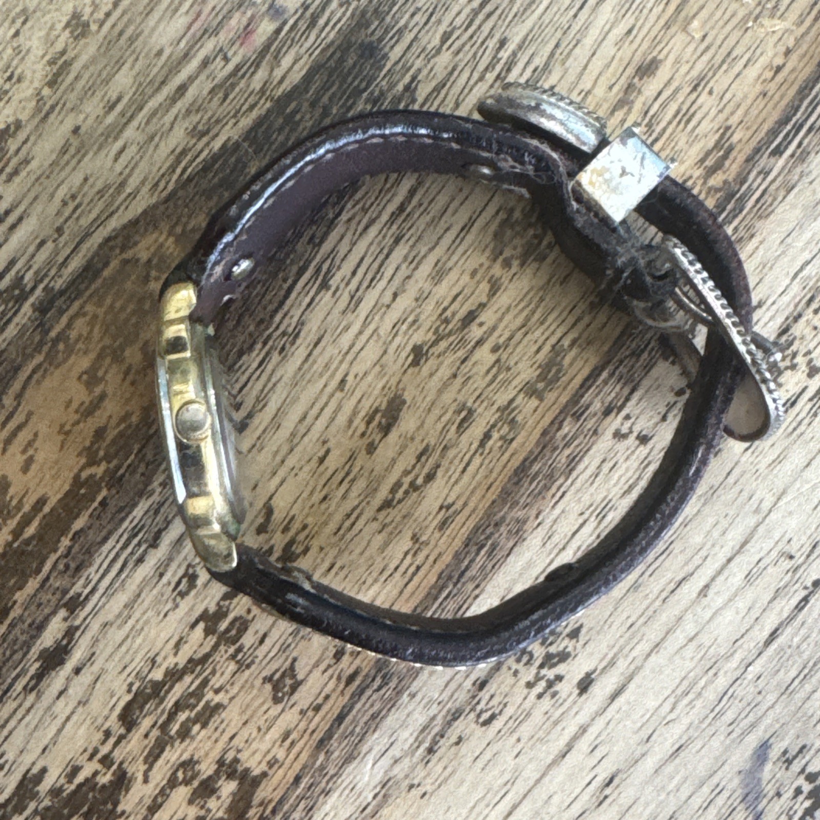Montana Silversmiths Watch w/ Gold Scrolls On Dark Brown Leather