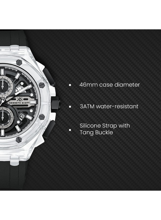 Kenneth Scott Men’s Chronograph Watch | Black Dial, 46mm, 30 m (3 ATM)