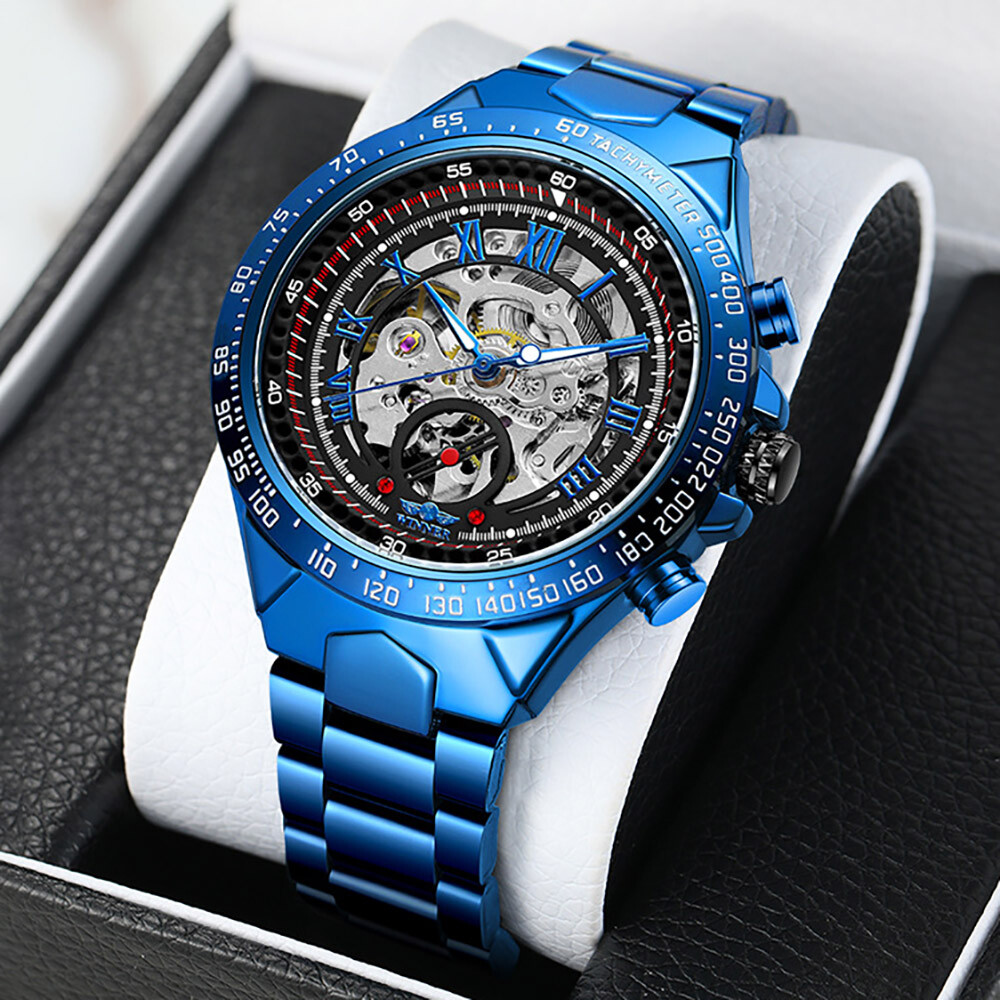 WINNER Men’s Stainless Steel Watch Luxury Skeleton Automatic Mechanical Watches