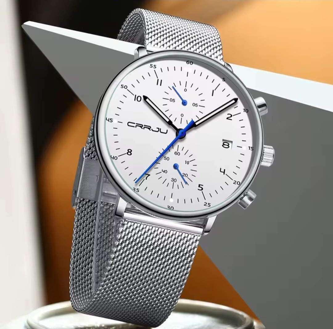 CRRJU Mens Slim Quartz Watch Luxury Stainless steel, Water resistant Wristwatch