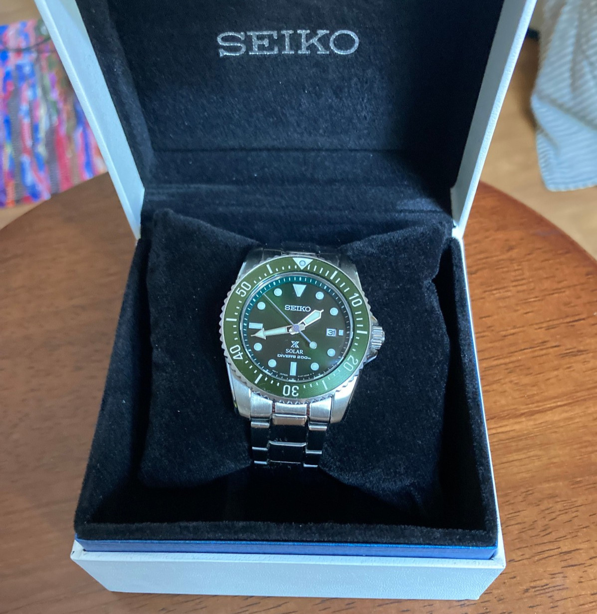 Seiko Men’s Watch SNE583 Prospex Solar Green Dial Silver Stainless Steel 38.5mm