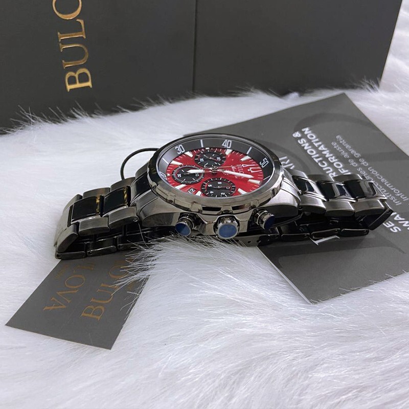 Men New Bulova Classic Red Marine Star Stainless Steel 98B350 Watch (43MM)