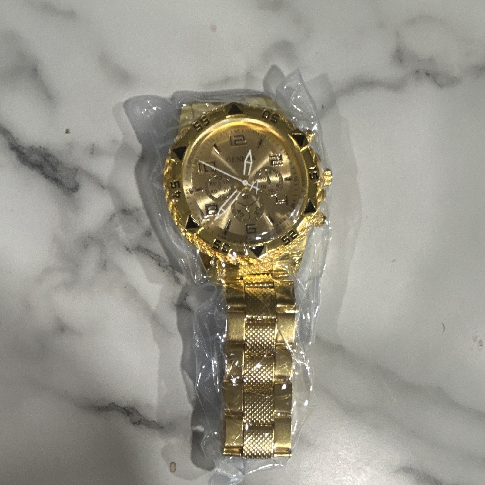 Geneva Men’s Quartz Chronograph Analog Gold-Tone Bracelet Wristwatch