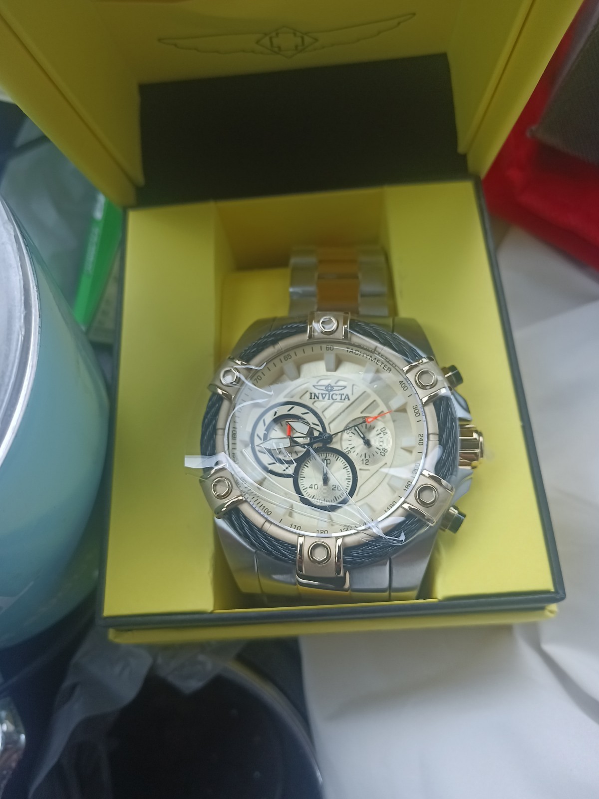 Invicta Bolt Men’s Quartz Chronograph Tachymeter Two-Tone Bracelet Watch Box