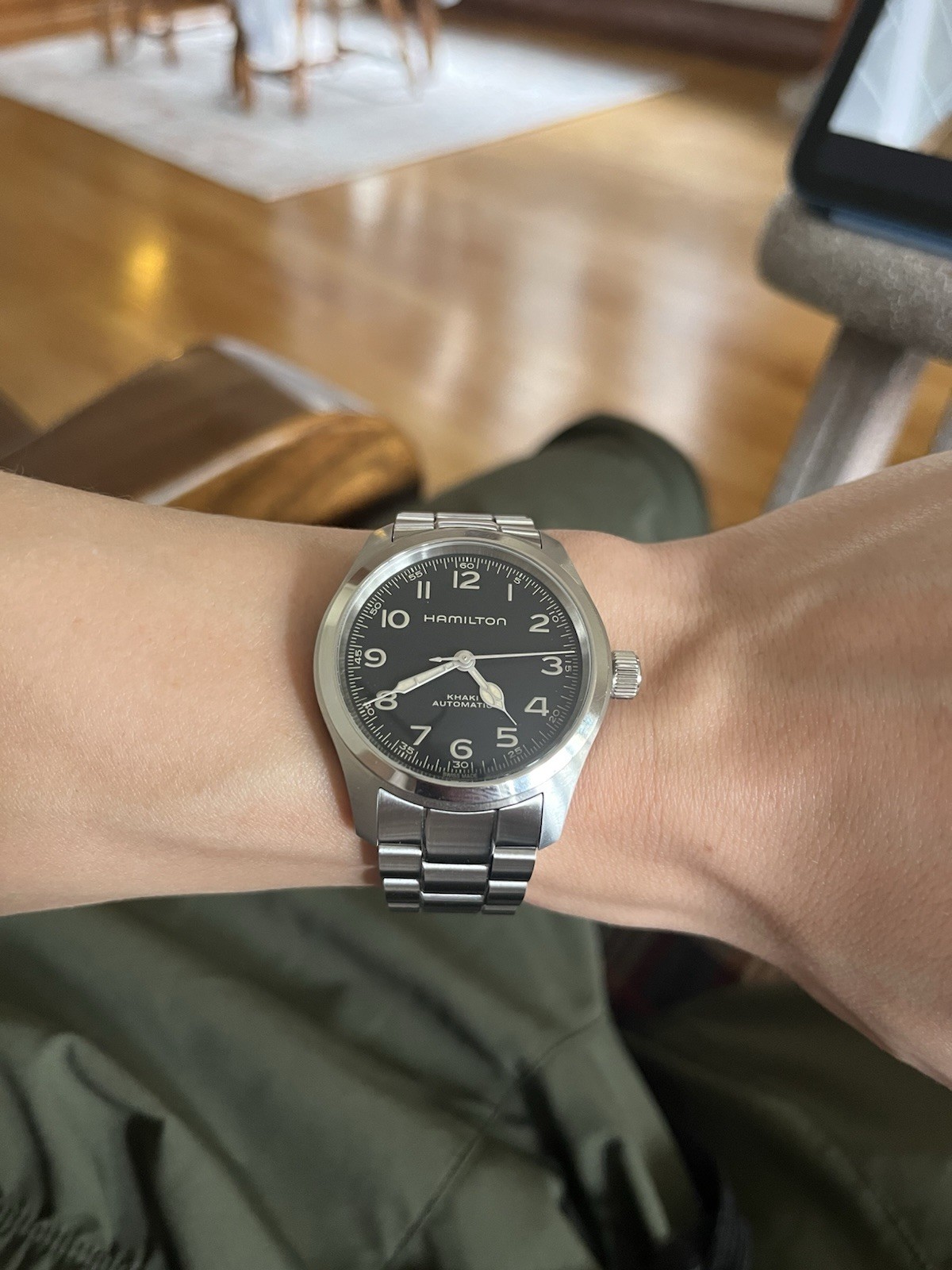 Hamilton Khaki Field Automatic 38mm Black Dial Steel Bracelet Watch w/ Box
