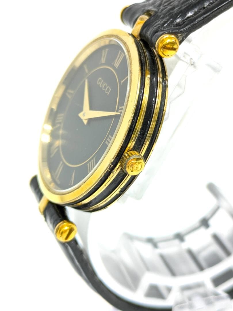 Gucci Men’s Quartz Watch Black Gold 2-Hand Japan Working New Battery 071176