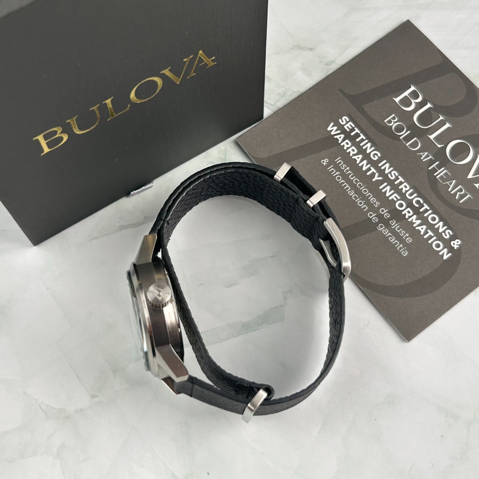 Bulova Men’s Hack Watch 96A246 Ivory Dial Automatic Black Leather Strap New 38mm