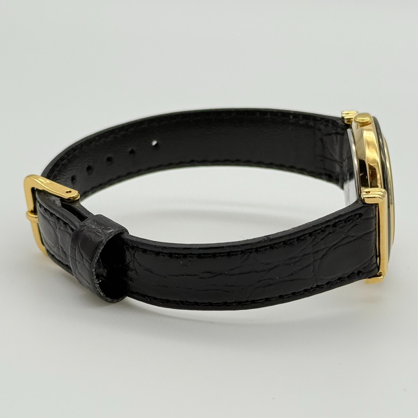 Unworn SEIKO Gold Tone 32mm Dress/Formal Watch, Black Leather, Runs, V811-2170