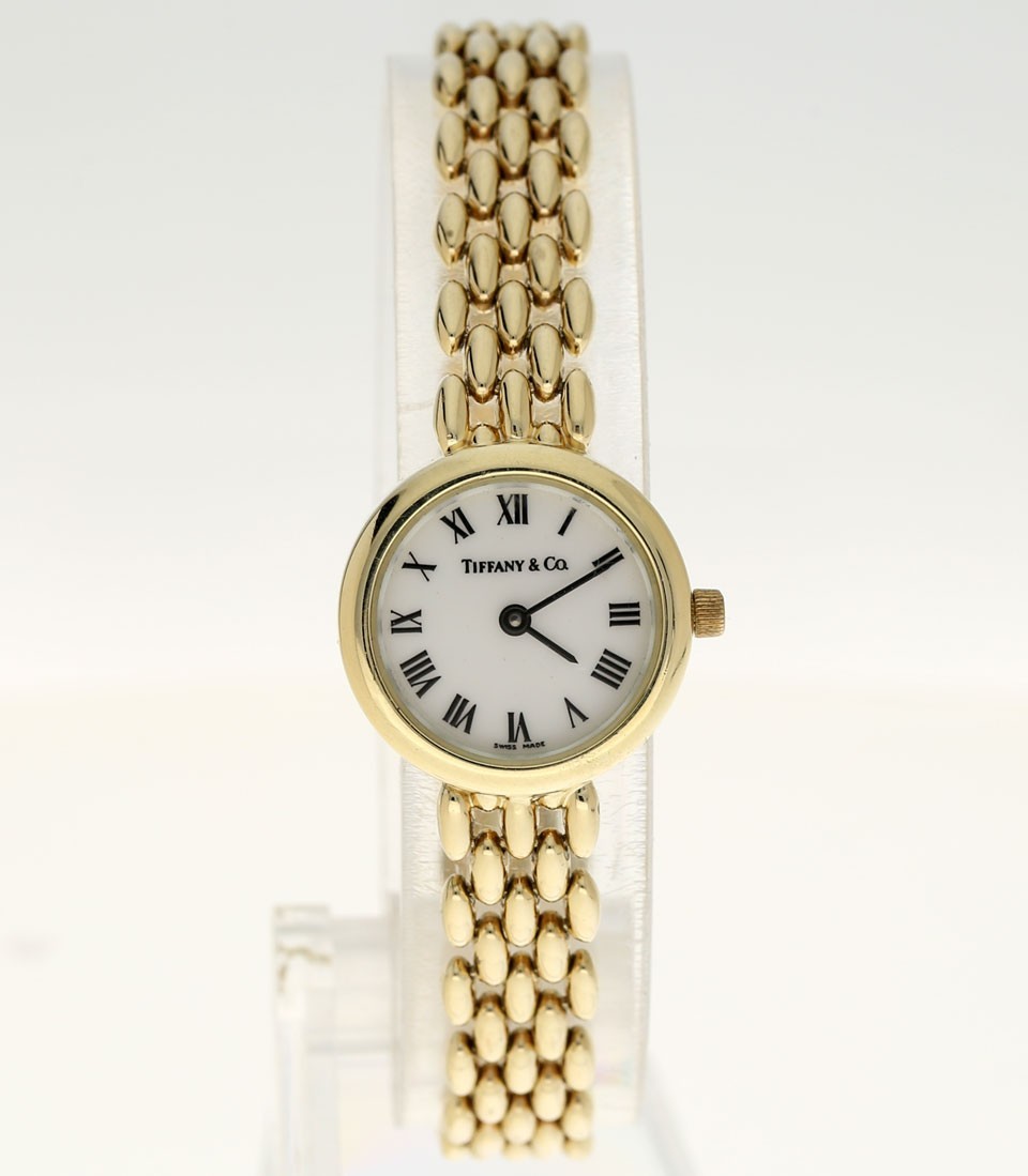 Tiffany & Co. 14K Yellow Gold Swiss Quartz Watch White Roman Dial 21MM