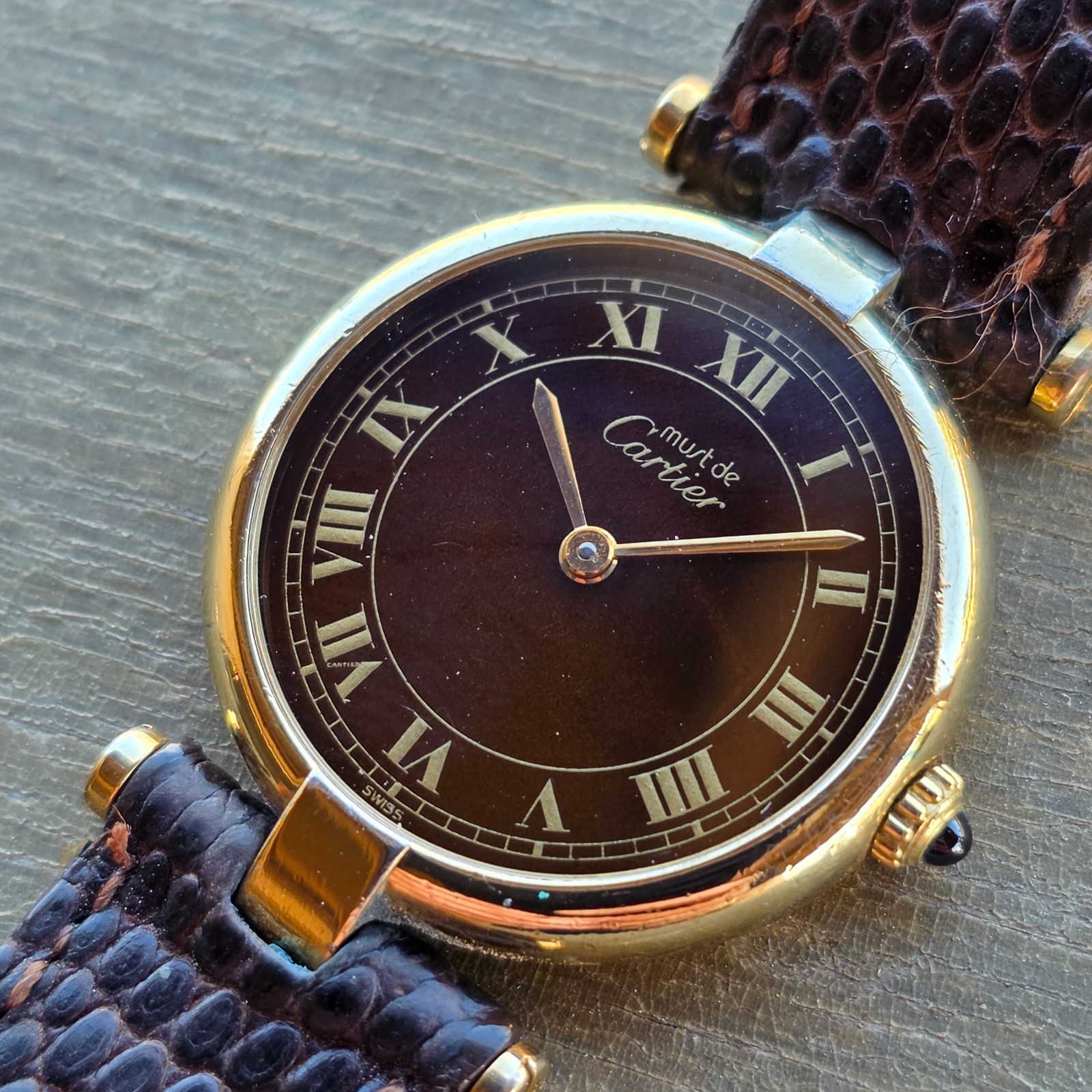 Cartier Must de Cartier Vendome Brown Roman Vermeil .925 Quartz FRESH SERVICE
