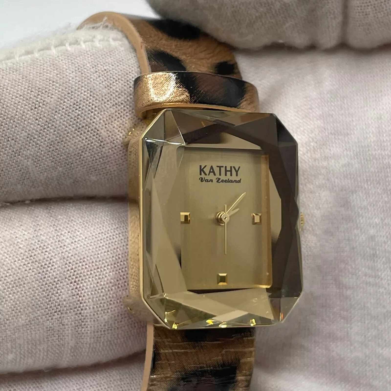 Kathy Van Zeeland Watch Womens 24mm Case One Piece Leopard Look Strap Quartz