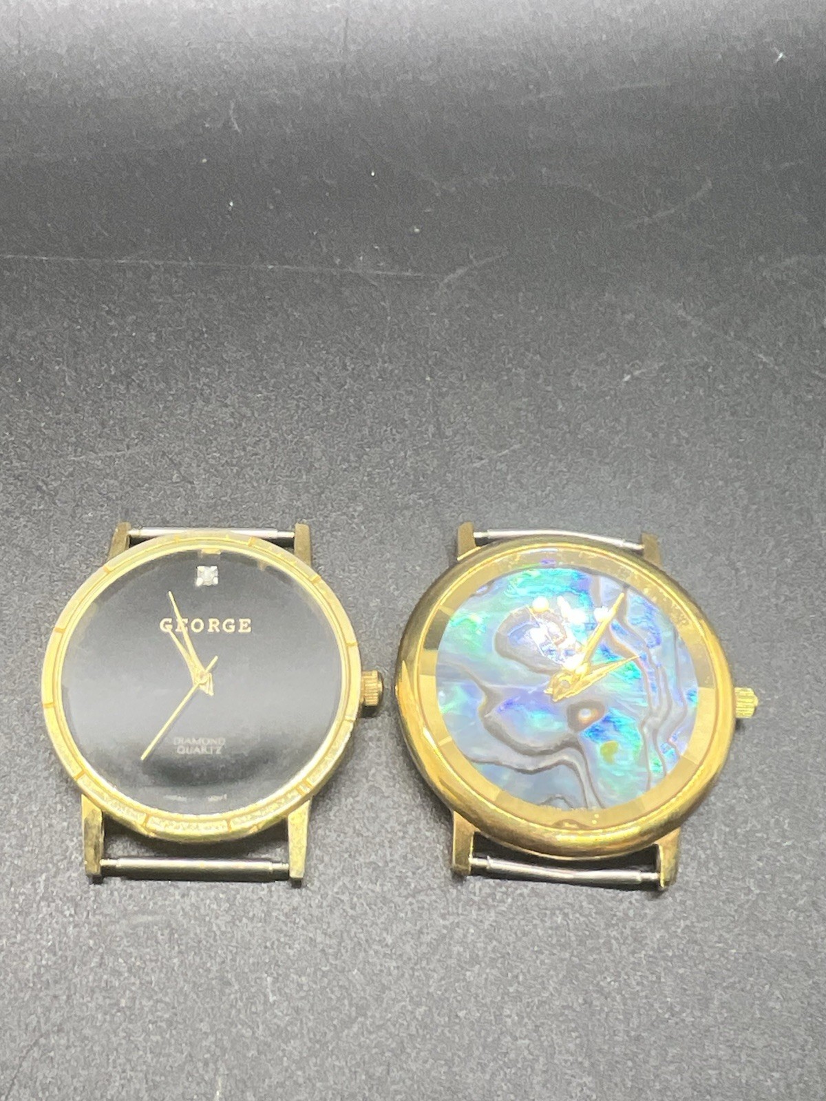 Two Vintage Watch Faces Lot- No Bands – George And Fossil -Numberless – Abalone