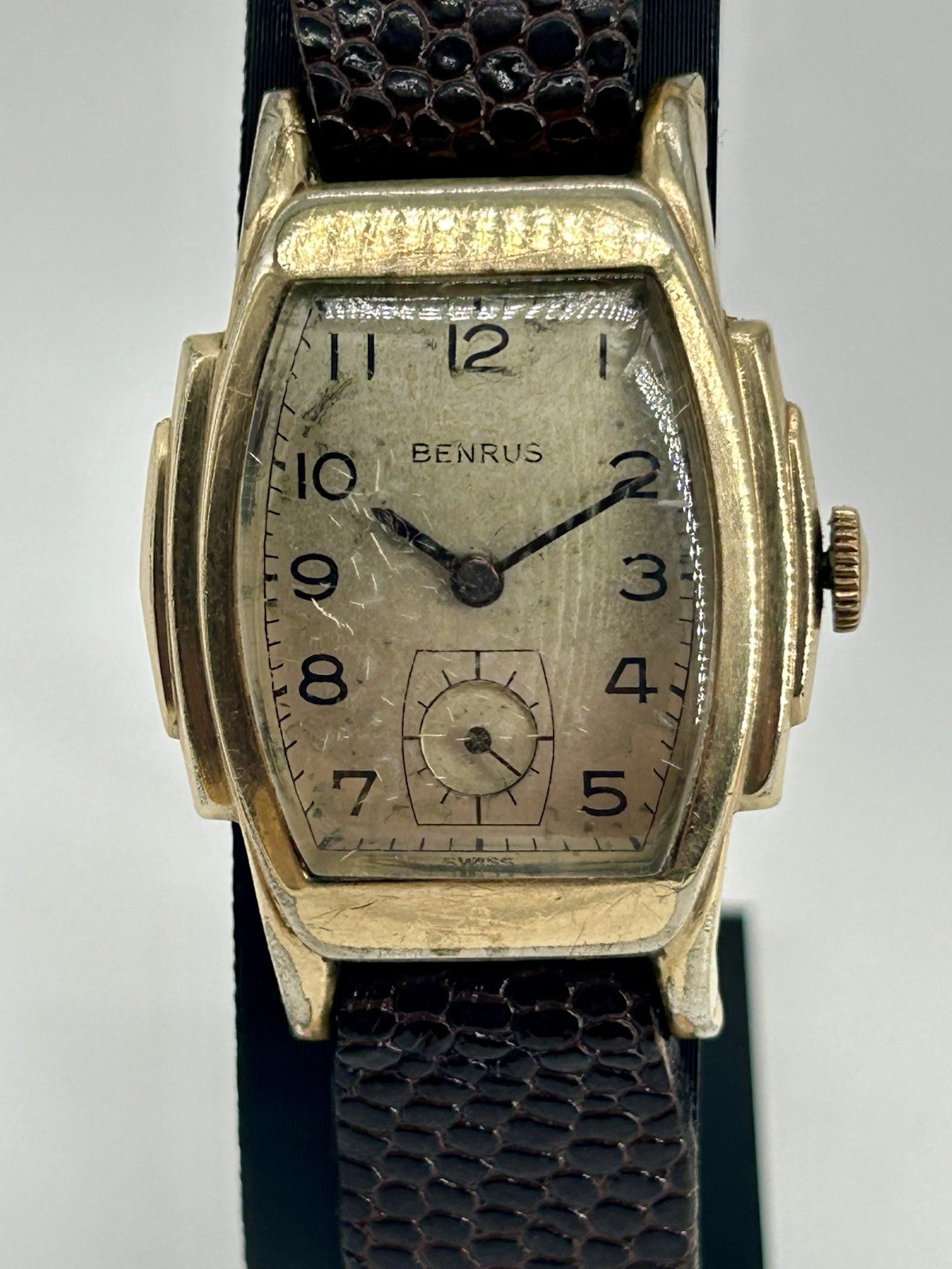 Vintage 1940s Benrus BR1 Tank Watch 15J Swiss 10K RGP Art Deco Mens Mechanical