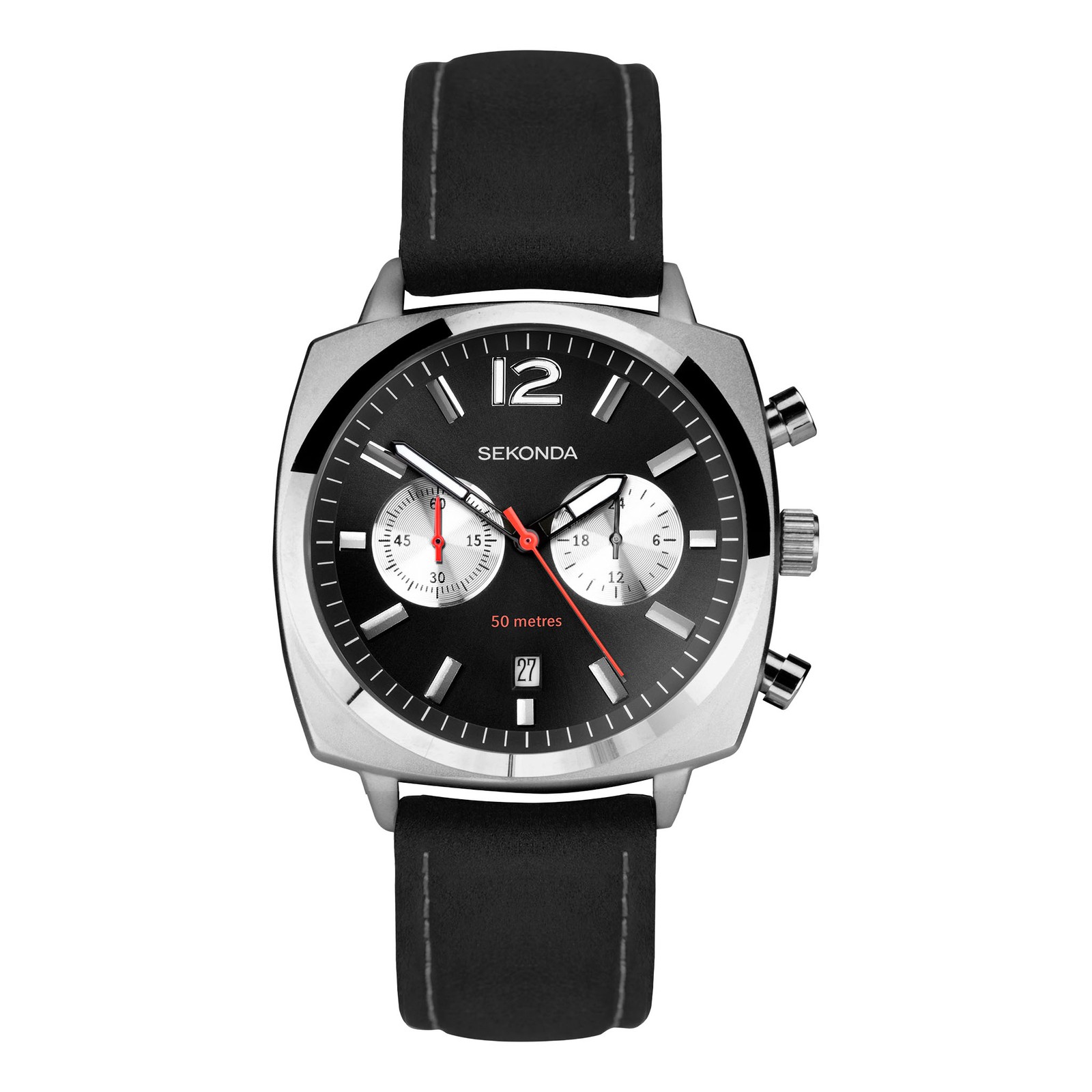 Sekonda Gents Black Leather Strap 40mm Pilot Watch 30028