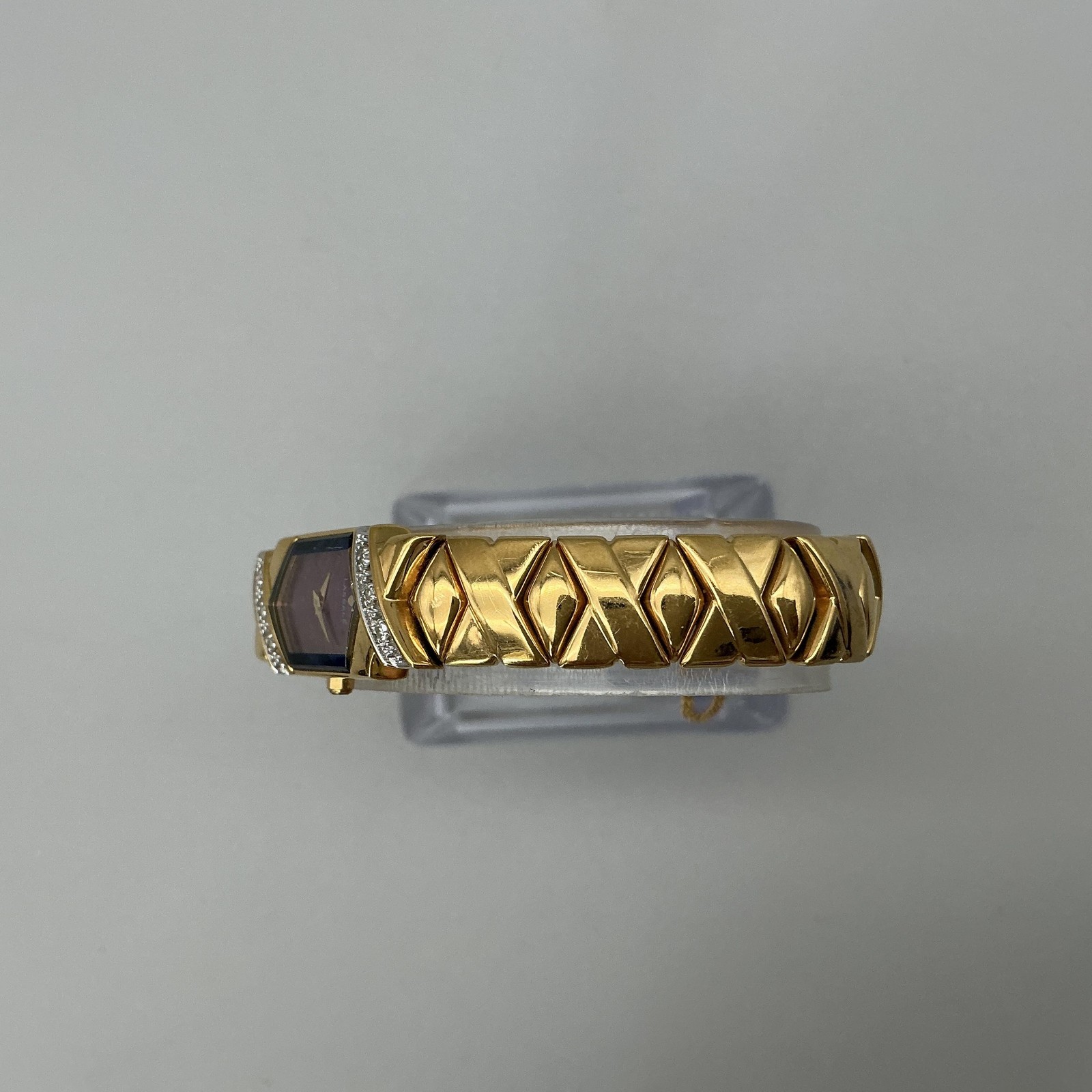 Vintage Lassale Womens Watch 13mm Purple Dial Gold Tone Diamond New Battery 6.5″