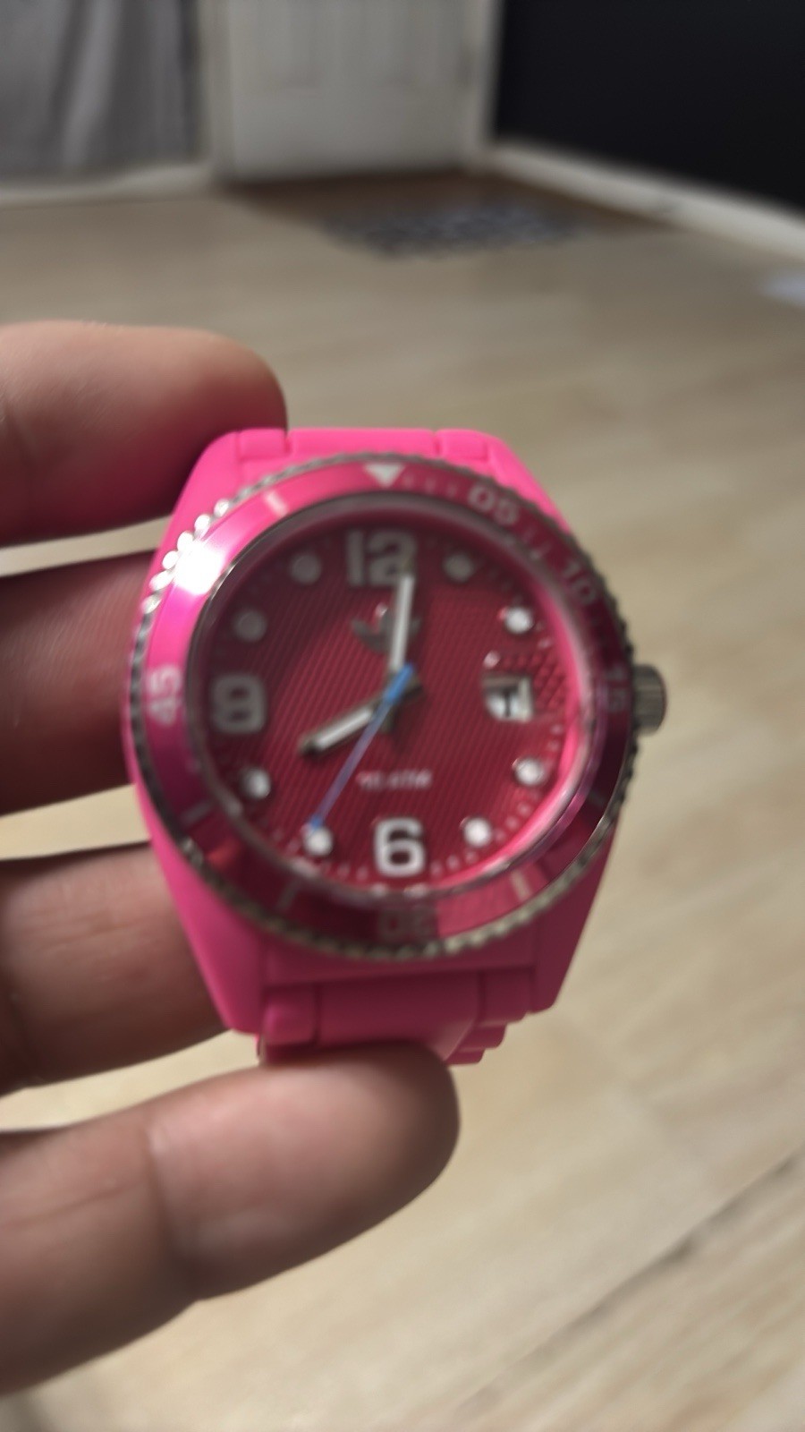 adidas Pink Analog Quartz Watch, Silicone Strap, Date, 100m Water Resistant