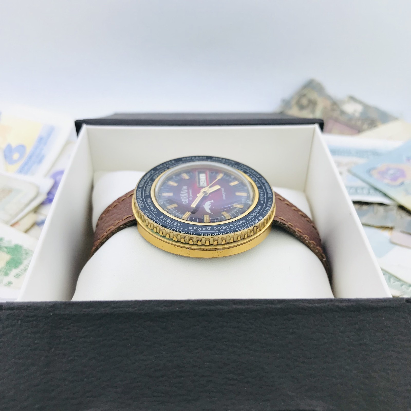 Vintage Cornavin World Time Watch Rare Ruby-Dial Soviet Raketa Soviet USSR 🛠