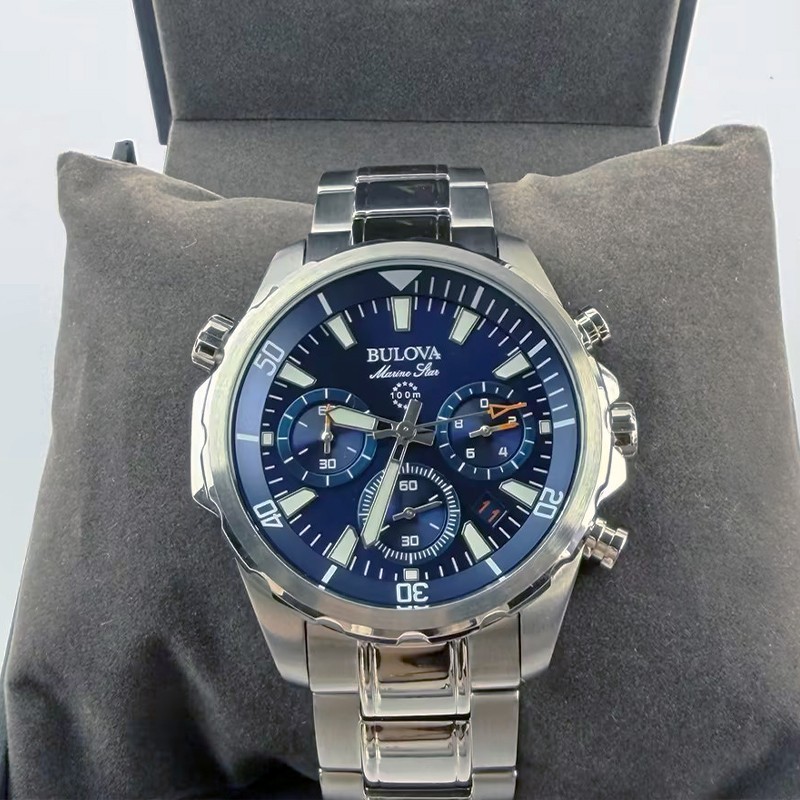 Bulova Marine Star Blue Dial Men’s 96B256 Quartz Watch 43mm New Stainless Steel