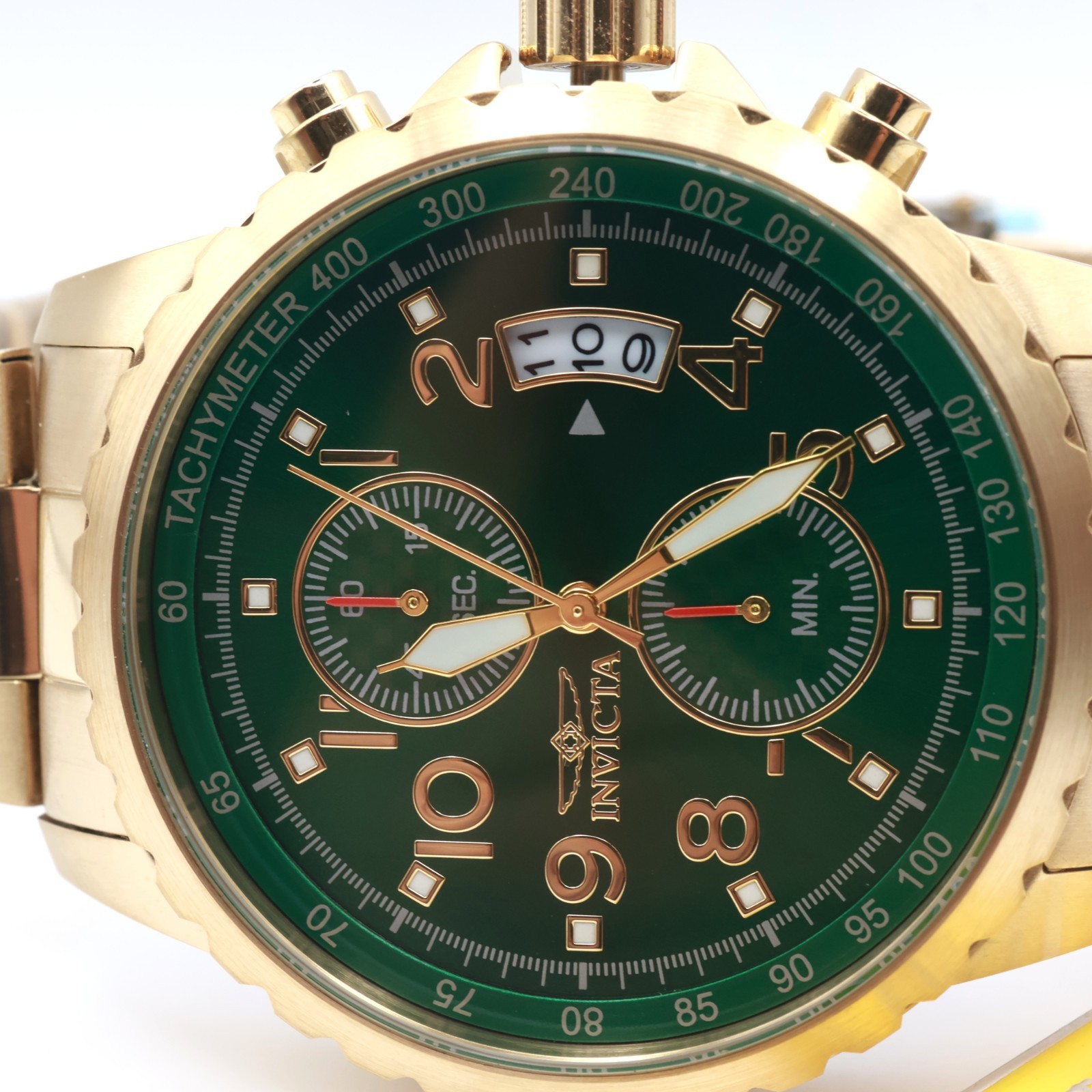 Invicta Specialty Men’s 47mm Gold SS Green Dial Quartz Tachymeter 100m 69793