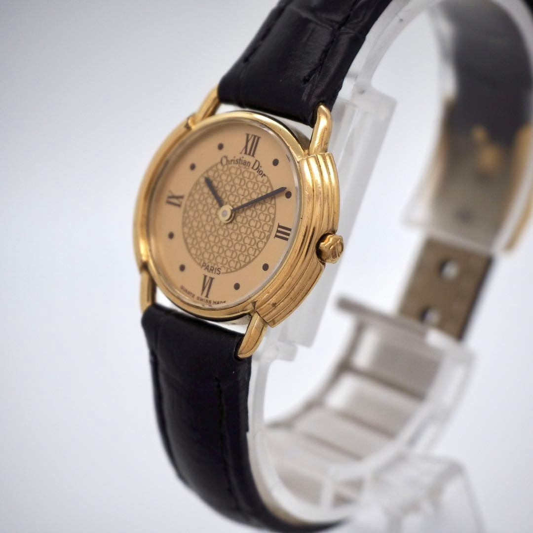 Christian Dior Ladies Quartz Watch Gold Black Japan with Warranty Card 071052