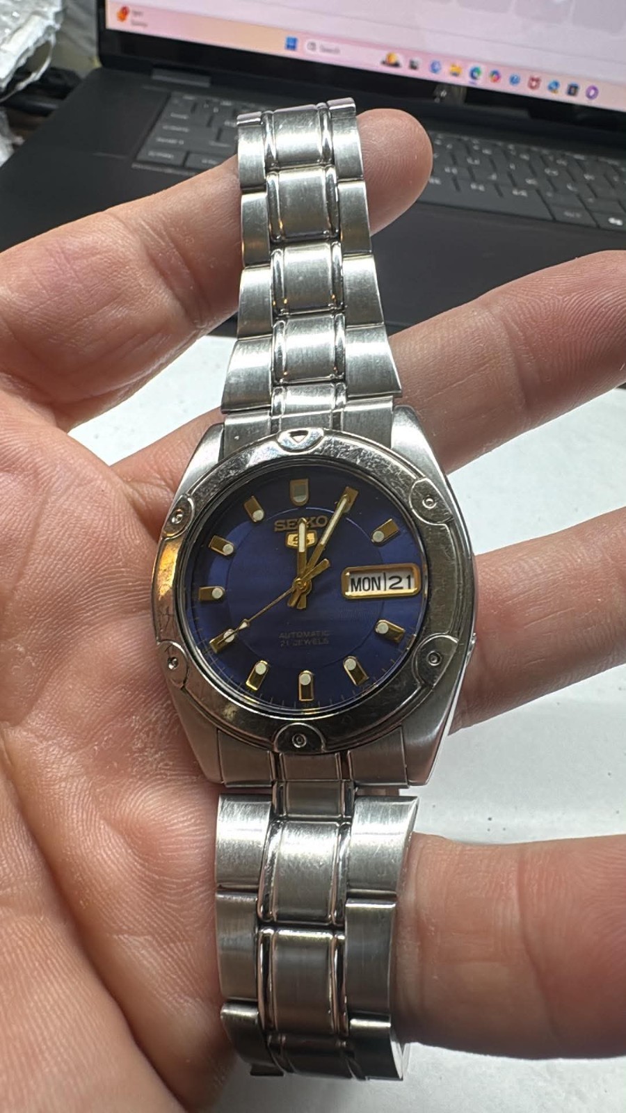 MENS SS 39mm Seiko 5 Automatic Day Date Watch 7S26 6030 GOOD Cond RUNS A50