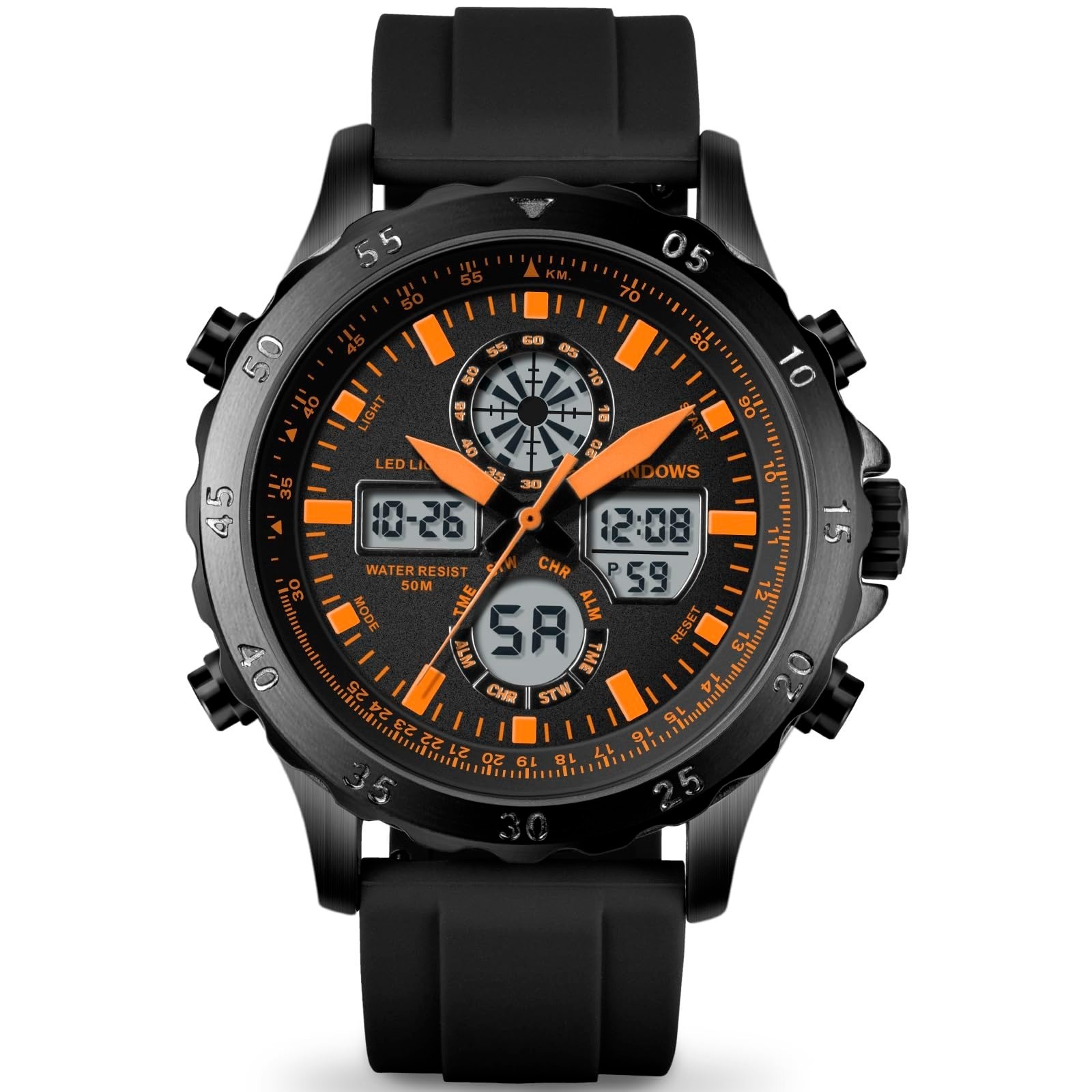 PINDOWS Men’s Waterproof Military Digital Analog Sport Watch