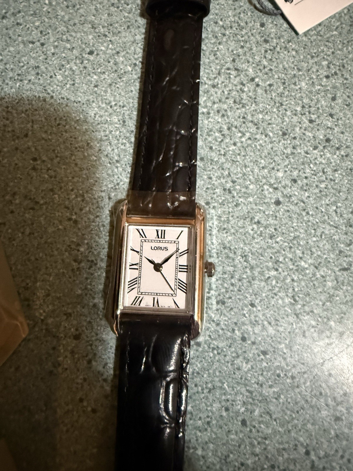 New Women’s Lorus Watch 16×21 MM Ivory Rectangle Face Black Strap W/ Gift Box