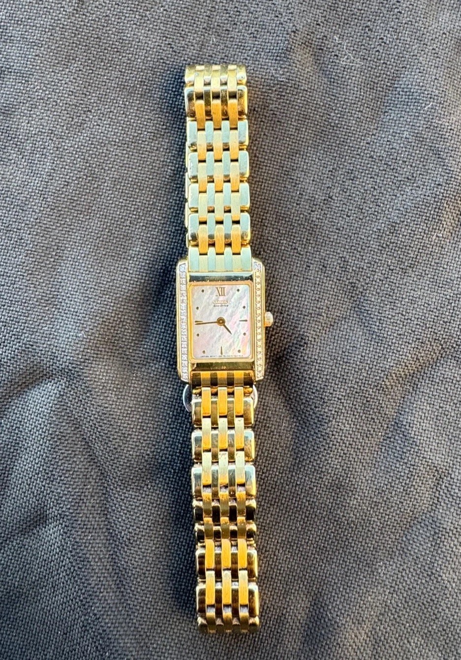 Citizen Ladies Eco Drive Tank Stiletto Watch Golden with Mother of Pearl dial