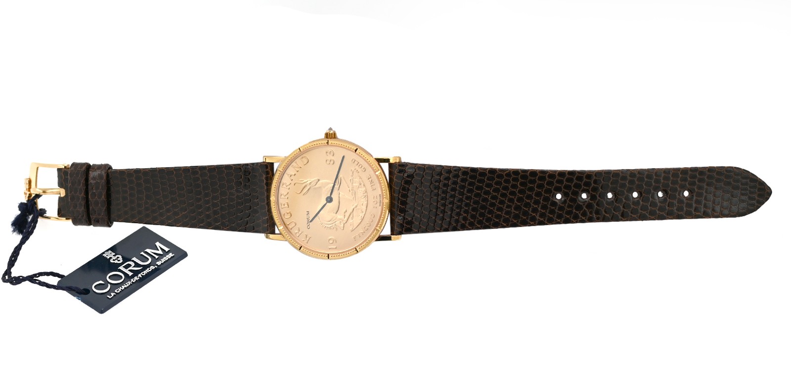 Vintage Corum 1 OZ 18K Gold Coin Krugerrand South Africa 1983 Diamond 34MM
