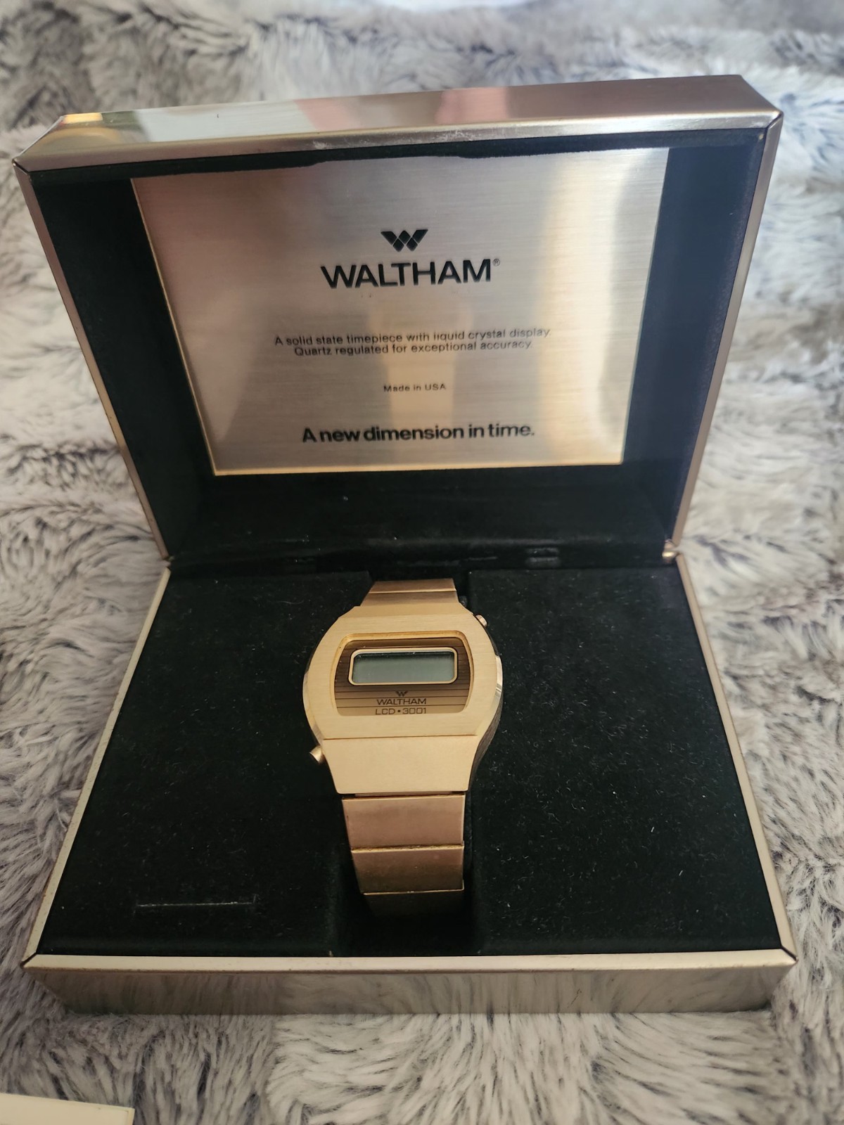 Vintage Waltham Ladies Digital Watch – Gold Tone – Original Box & Papers – 1970s