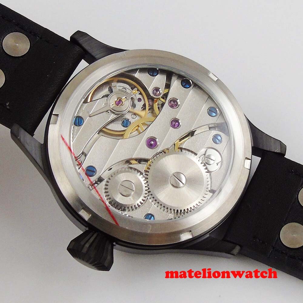 CORGEUT 43mm Black PVD Coated Hand Winding Men’s Watch 6497 Black Sterile Dial