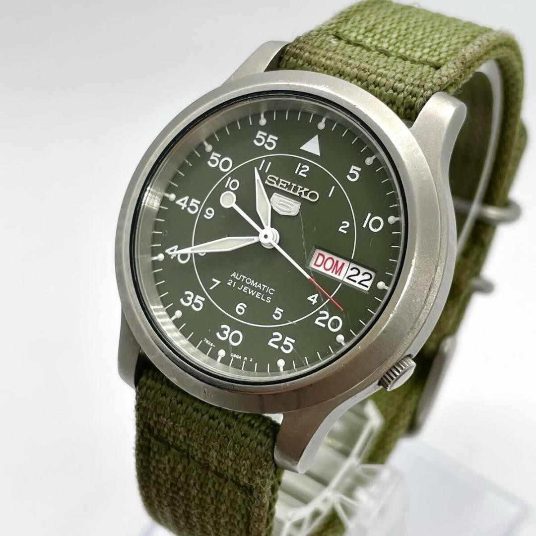 Rare SEIKO 5 Military Automatic Green Dial French Calendar See-through Back 7S26