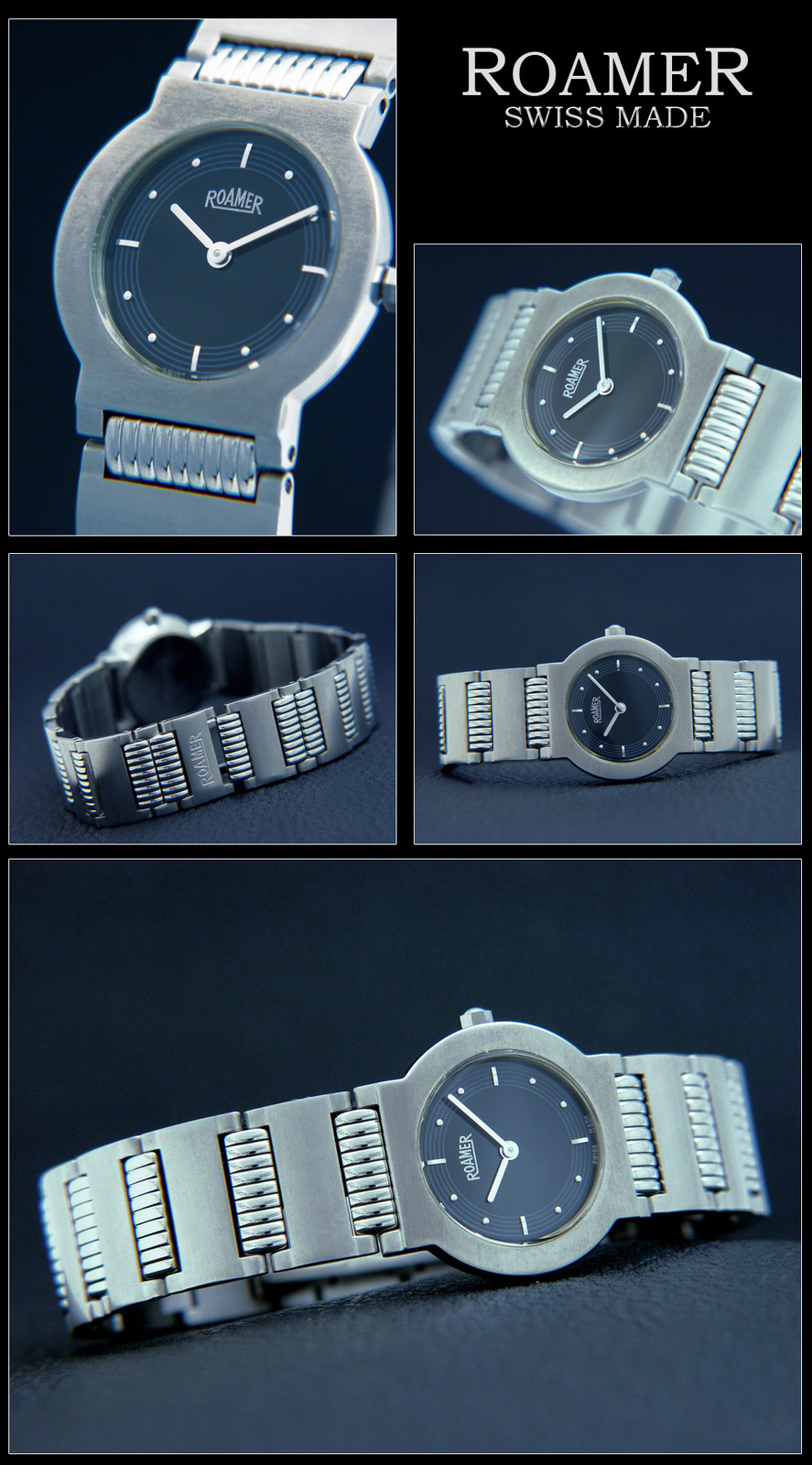 Roamer Ladies Designer Watch Swiss Made Stainless/Folding Clasp, Face Black