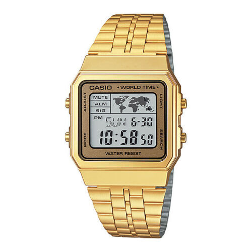 Men’s Gold-Tone Casio World Time Stainless Steel Watch A500WGA-9D