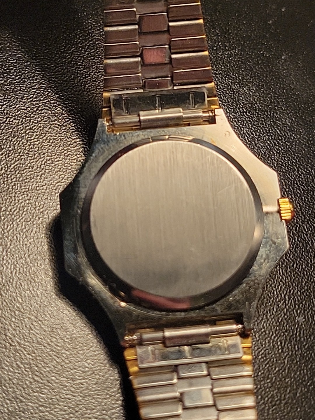 Ermex Watch 1986 NOS Gold Toned Circular Square Brushed Silver Works Mint Aristo