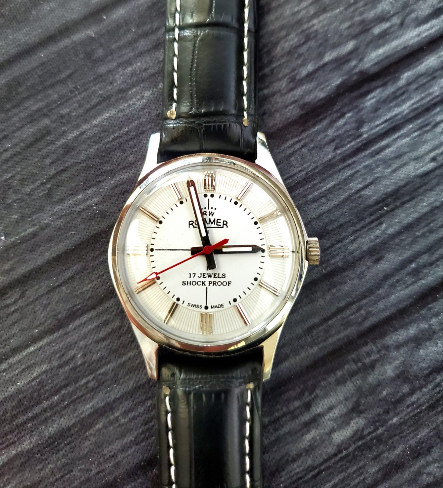 Rare Roamer Brevete Swiss Mens Manual Watch White Serviced