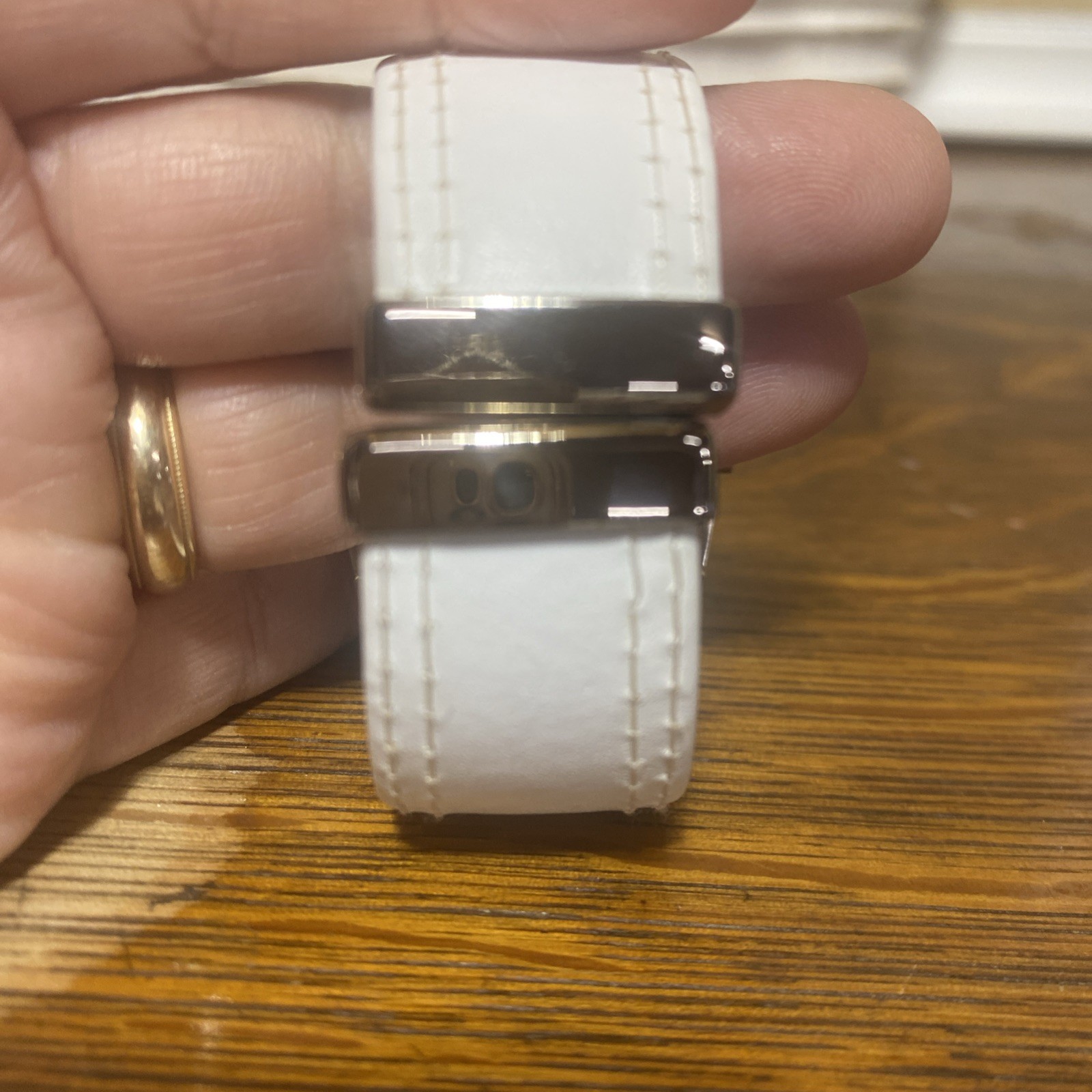 Chico’s Cuff Watch White Band Multicolor Striped Face, Rainbow Face