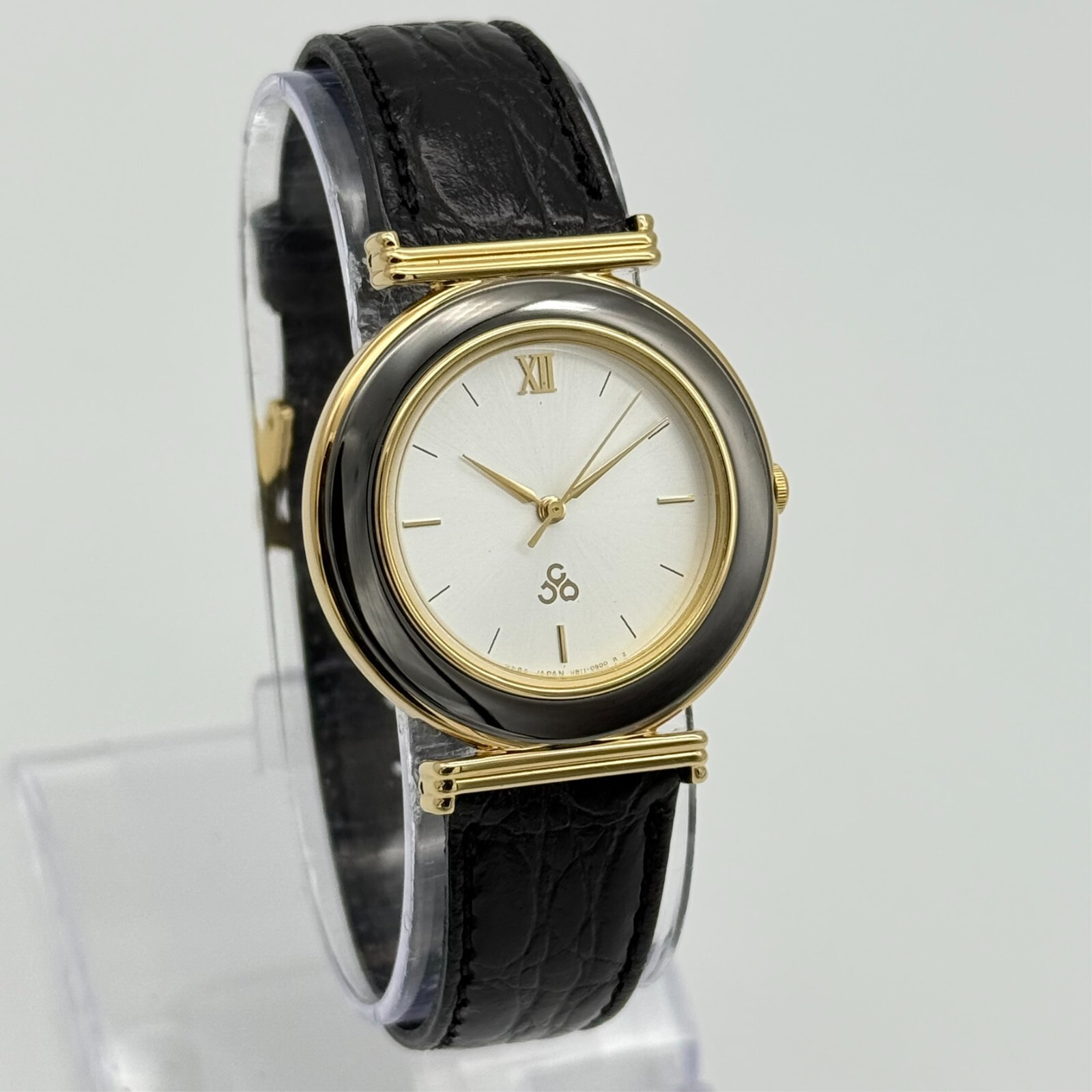 Unworn SEIKO Gold Tone 32mm Dress/Formal Watch, Black Leather, Runs, V811-2170