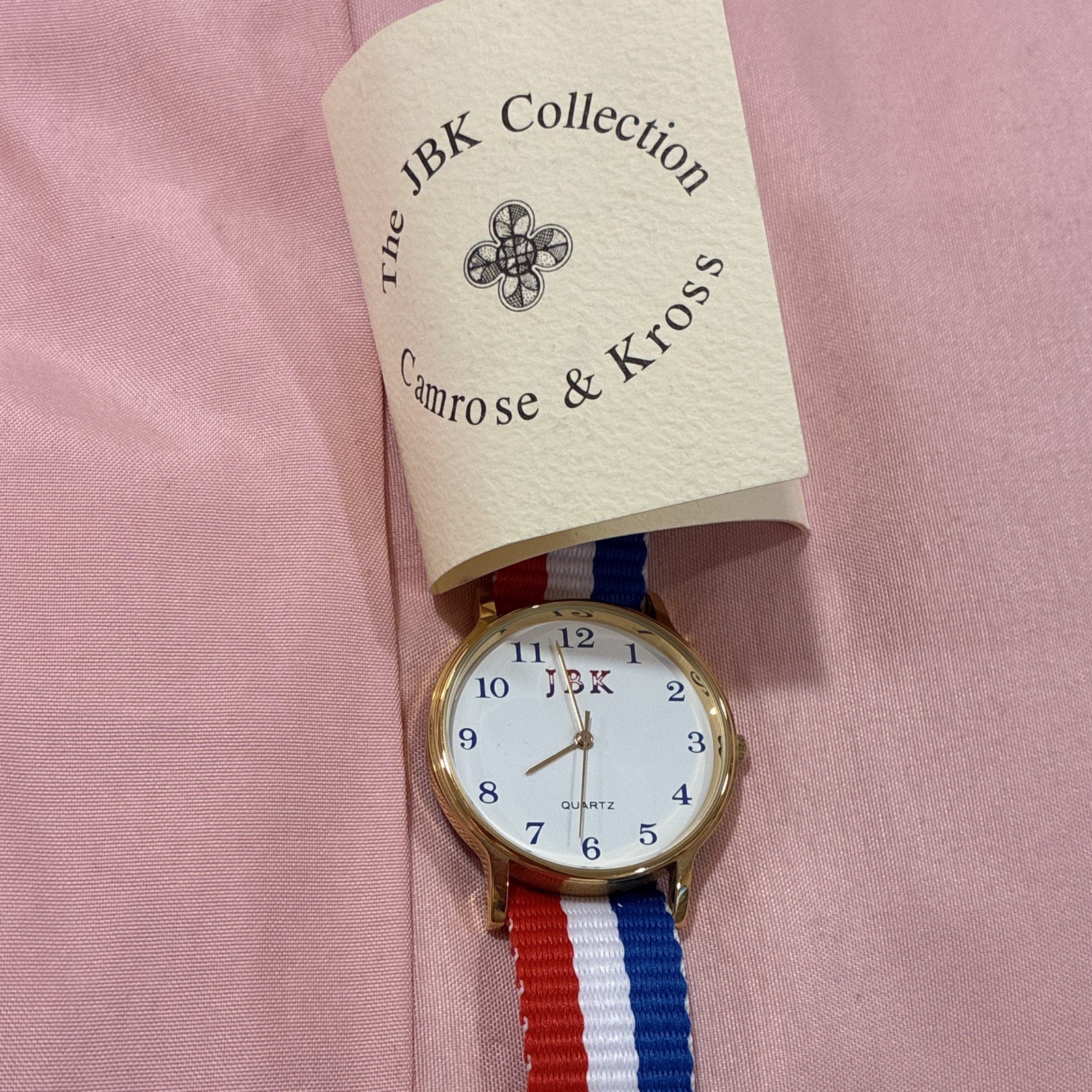 Camrose & Kross JBK Quartz Analog Gold Tone Watch White Dial Nylon Strap 24mm