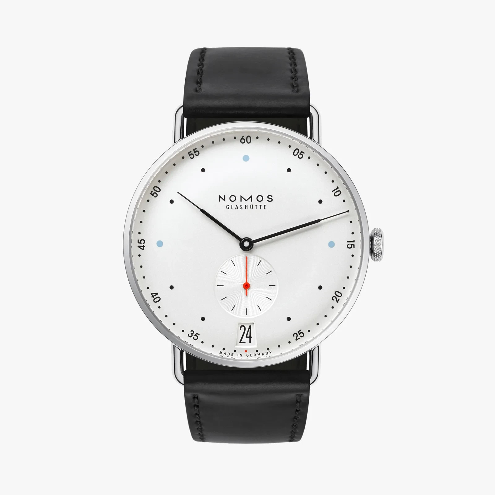 NOMOS Glashütte Metro Date 38.5mm White Dial Leather Band Watch – 1102