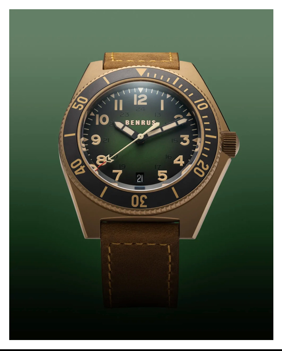 Benrus TYPE 2 UJ Swiss Made Automatic Watch 41.5mm Bronze PVD Sapphire Crystal