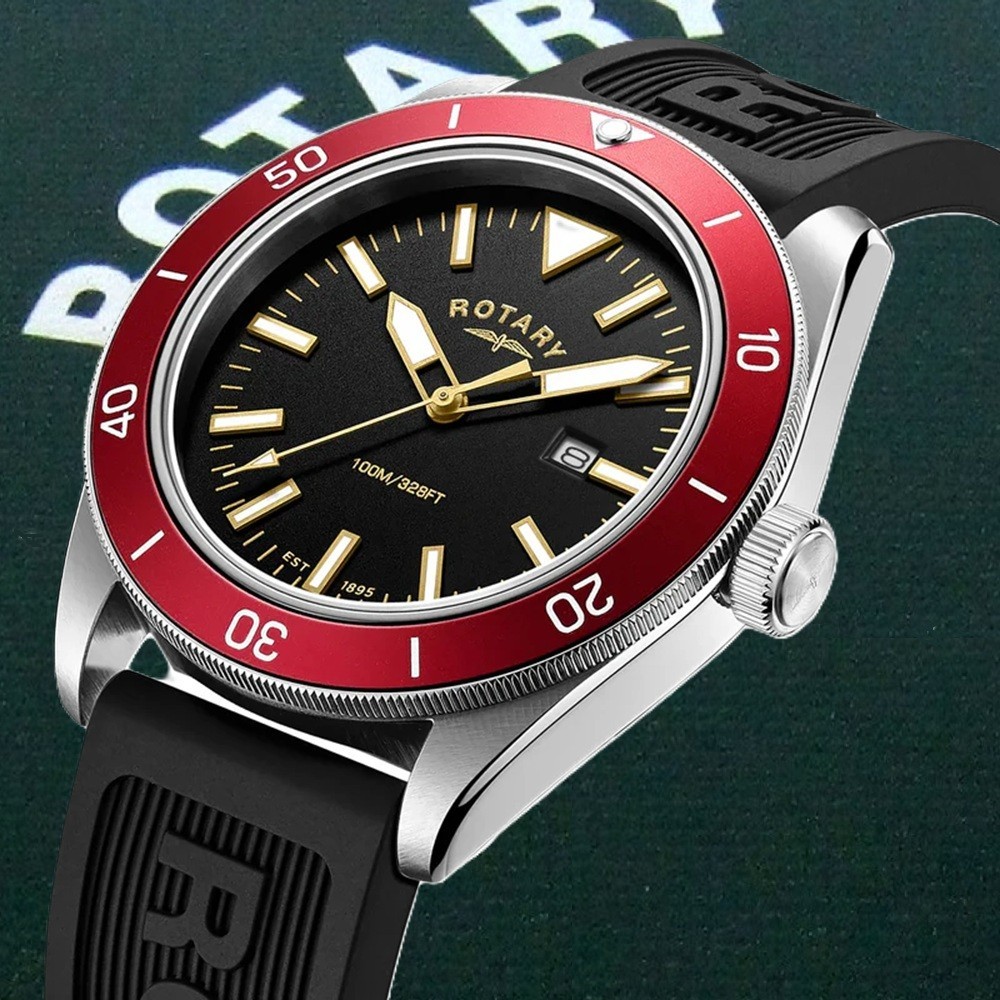 Rotary RGS10007/98 Apex 100 Watch RRP £159.00 Silicone Rubber Strap 2Yr Guar