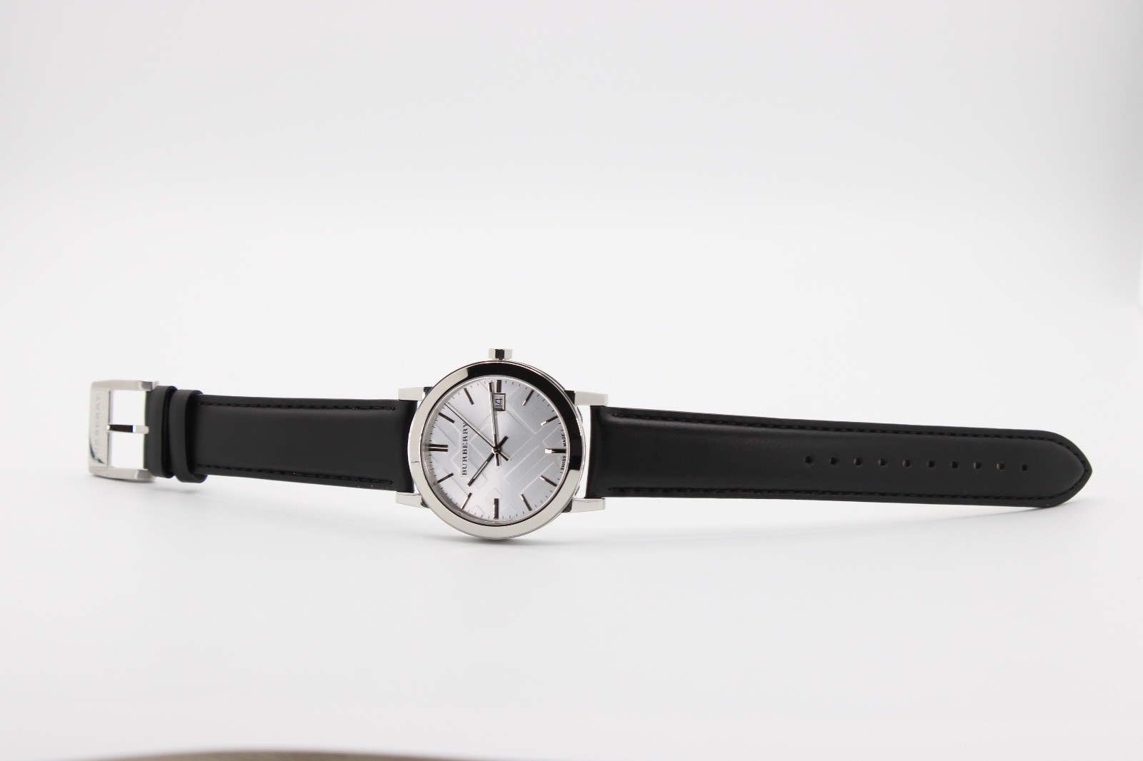 BURBERRY The City 38mmBU9008 Silver Dial Black Leather Strap