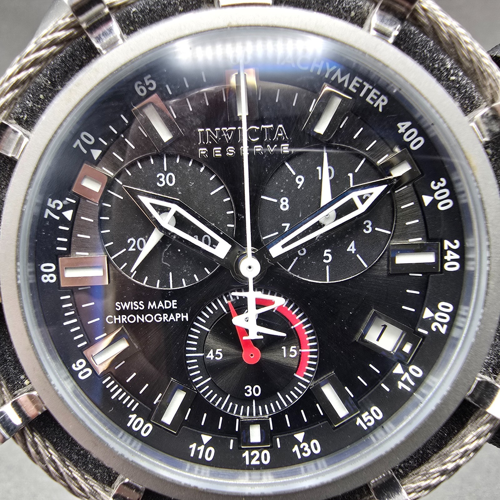 Invicta Reserve Chronograph Watchy Men 50mm Black Dial Steel 5627 New Battery