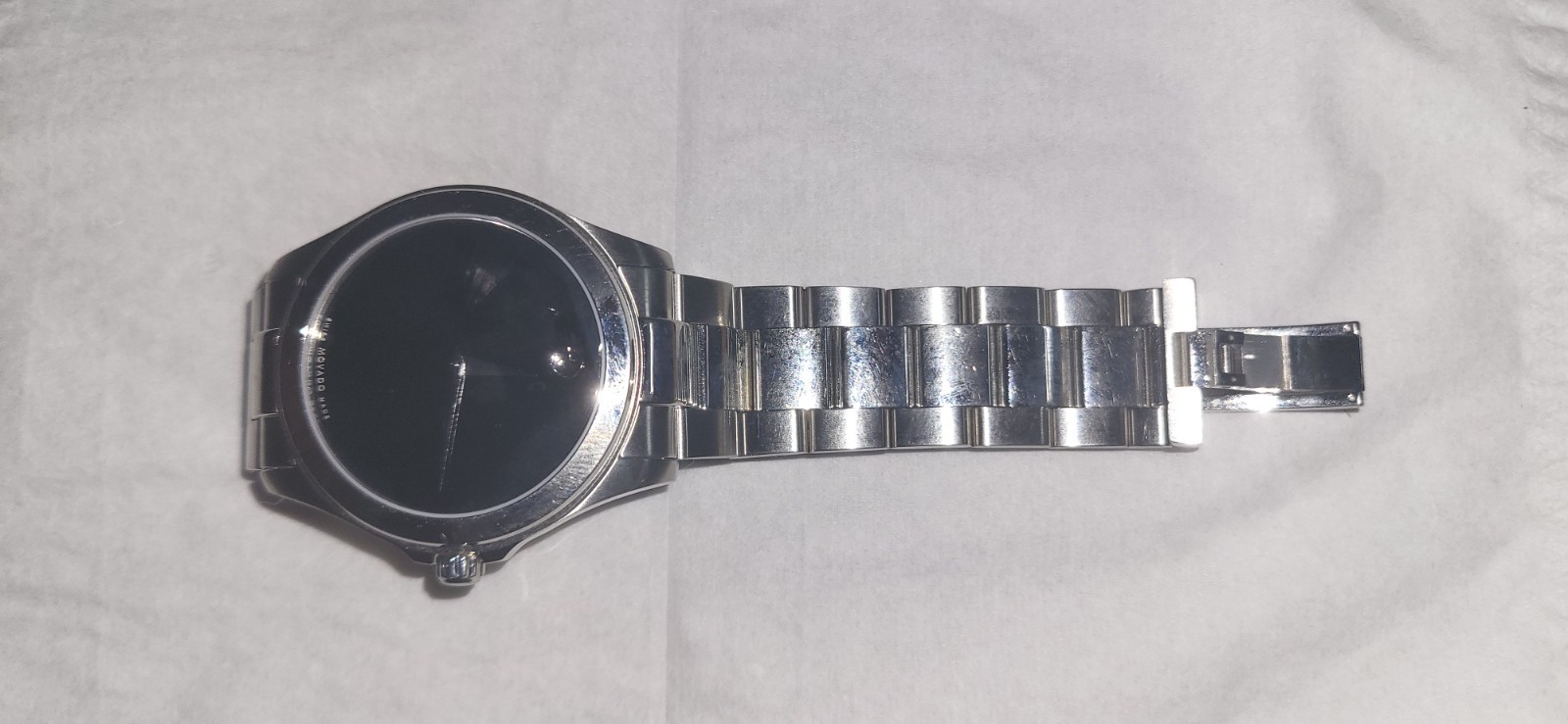 Movado Museum Black Dial Swiss Quartz Watch Silver Stainless Steel Bracelet