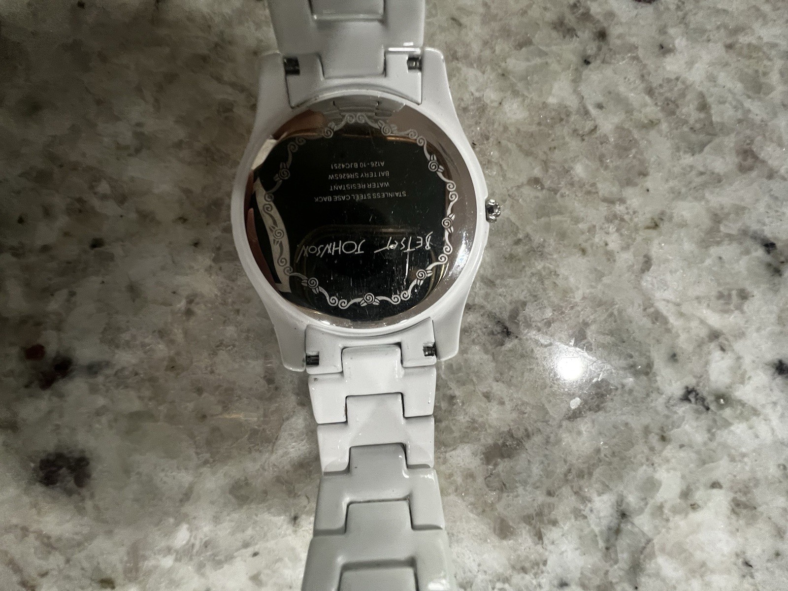 Betsey Johnson Women’s Quartz Analog White Ceramic Watch Silver Dial Arabic 30m
