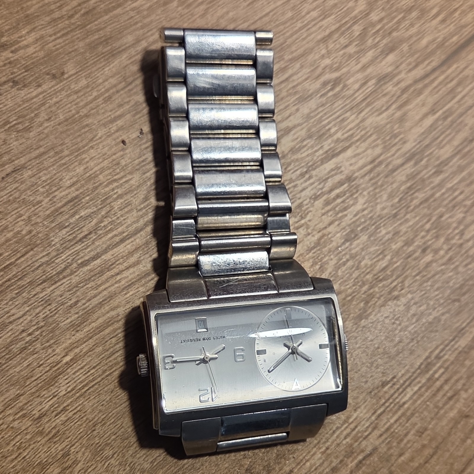 Kenneth Cole Reaction Dual Time Silver Dial Date 50m SS Bracelet Watch