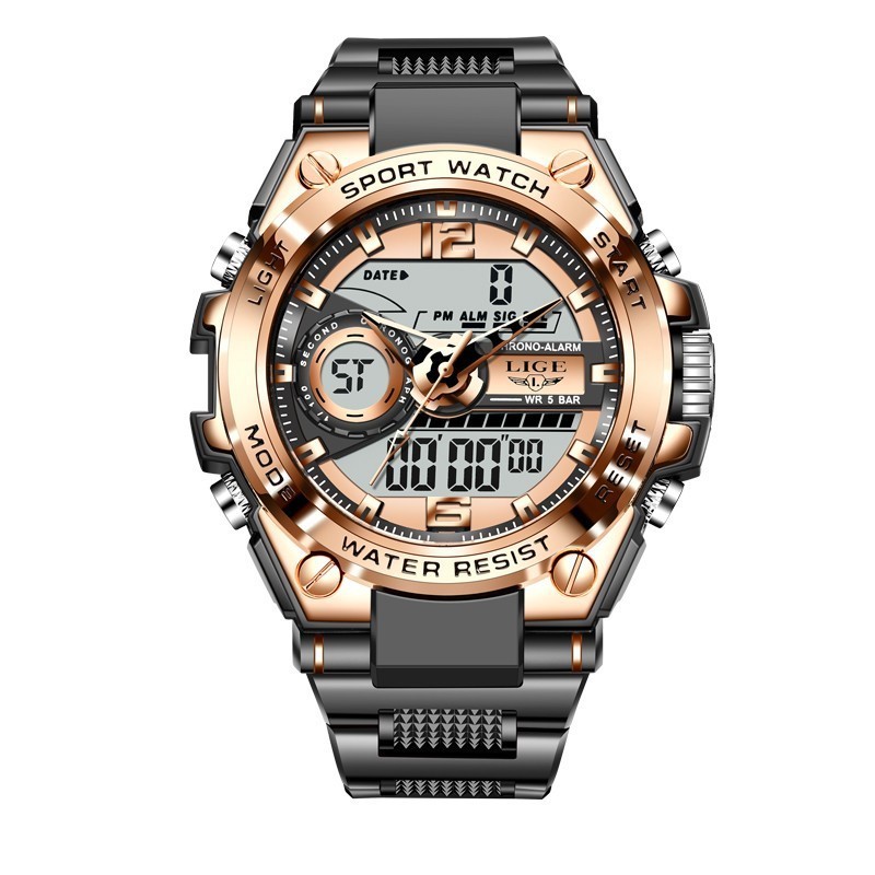 LIGE Dual Display Advanced Quartz Fashion Electronic Sports Watch 30M Waterproof